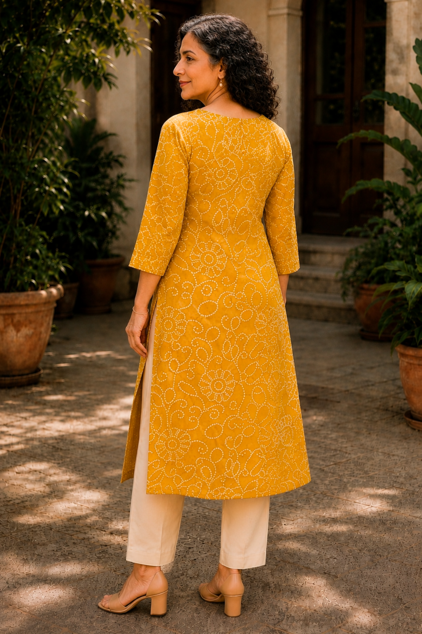Pihu Bandhani A-line Cotton Kali Kurta