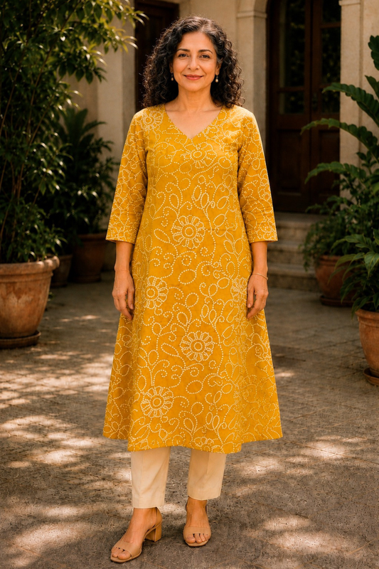 Pihu Bandhani A-line Cotton Kali Kurta