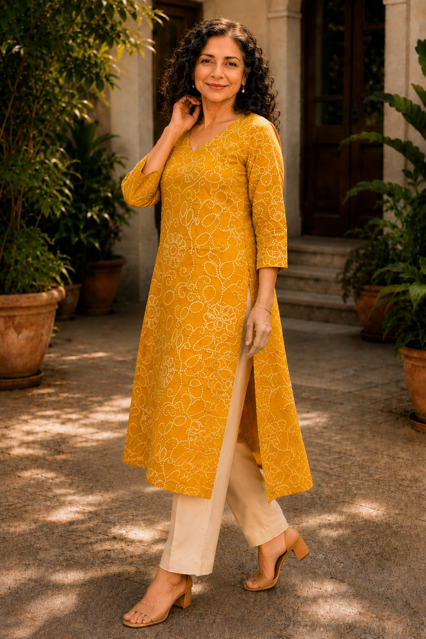 Pihu Bandhani A-line Cotton Kali Kurta