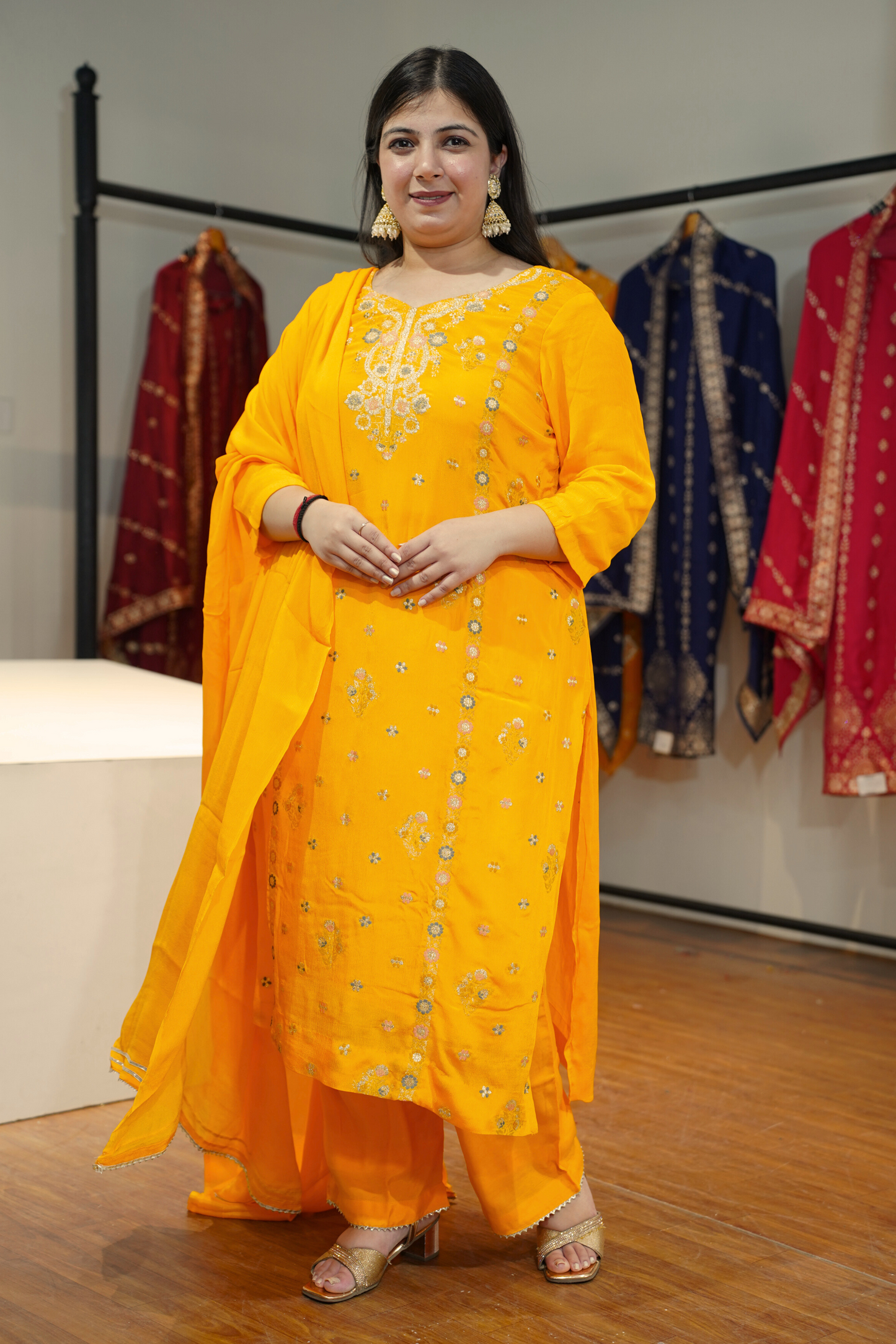 Amaltas Yellow Fancy Chinon Suit