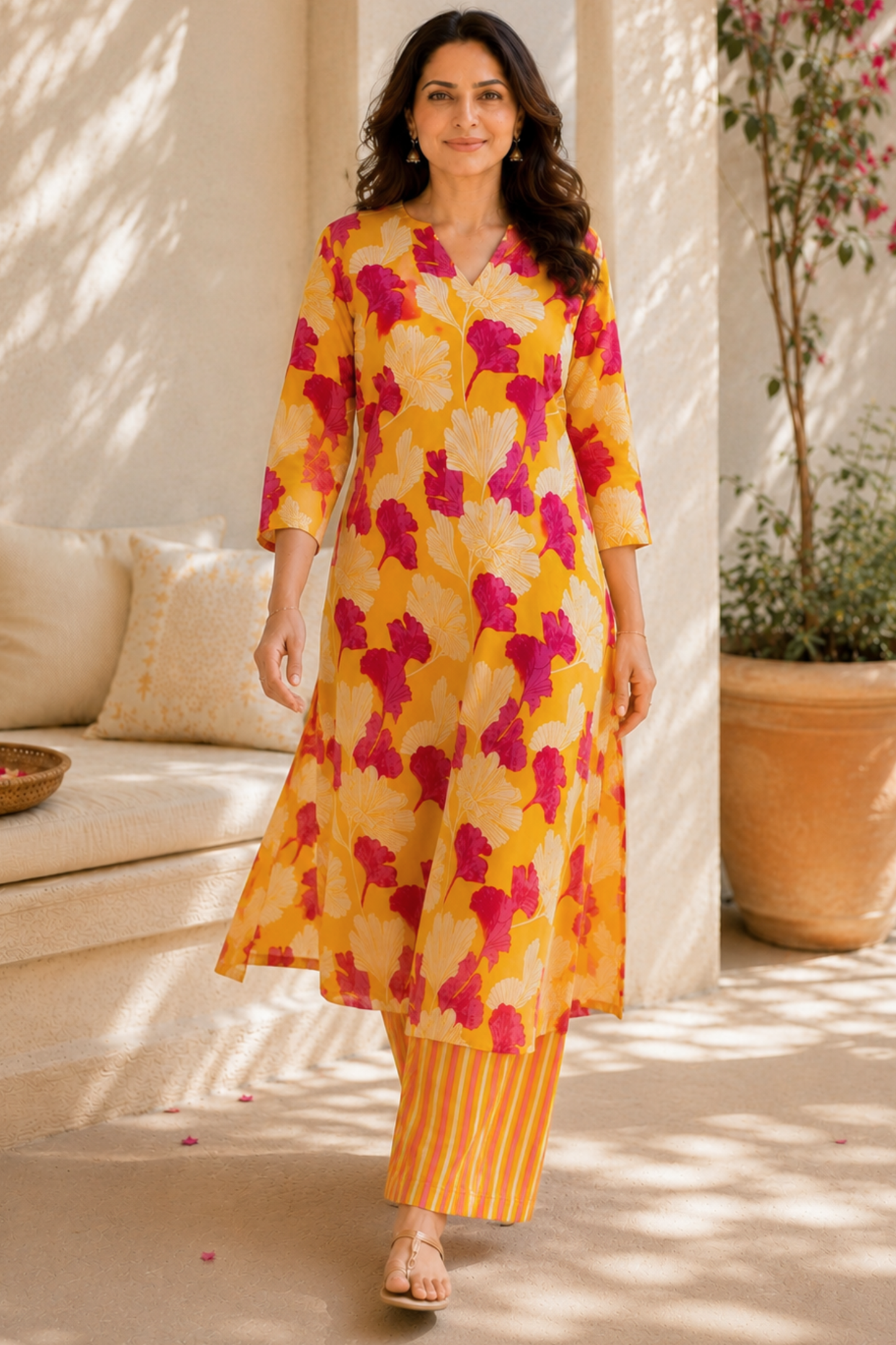 Sunshine & Petals A-line Kurta With Flared Pants