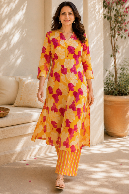 Sunshine & Petals A-line Kurta With Flared Pants