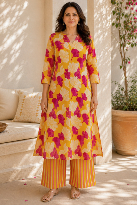 Sunshine & Petals A-line Kurta With Flared Pants