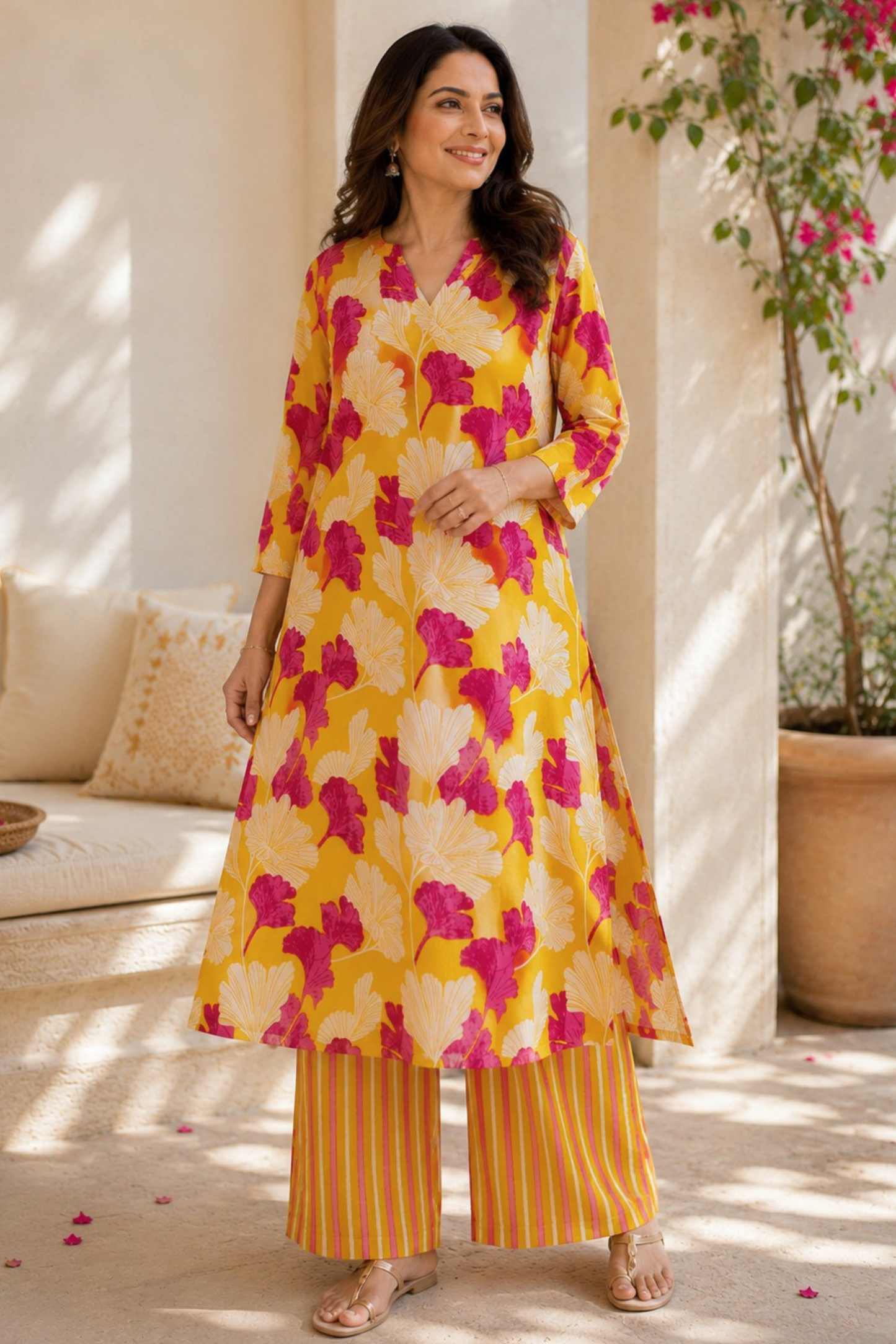 Sunshine & Petals A-line Kurta With Flared Pants
