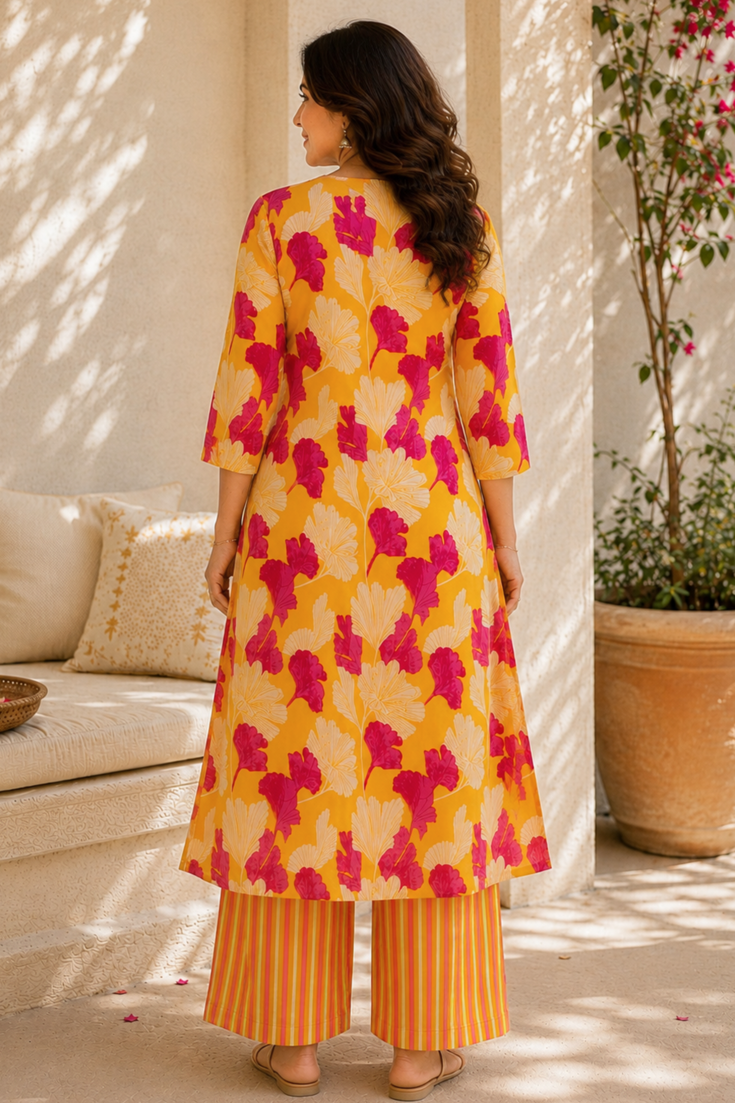 Sunshine & Petals A-line Kurta With Flared Pants