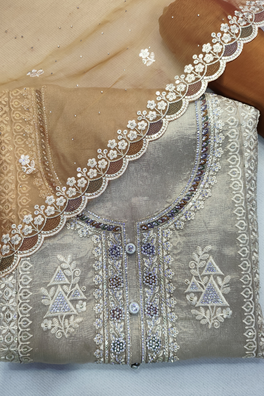 Mustard Gleam Shimmer Suit with Stone Work