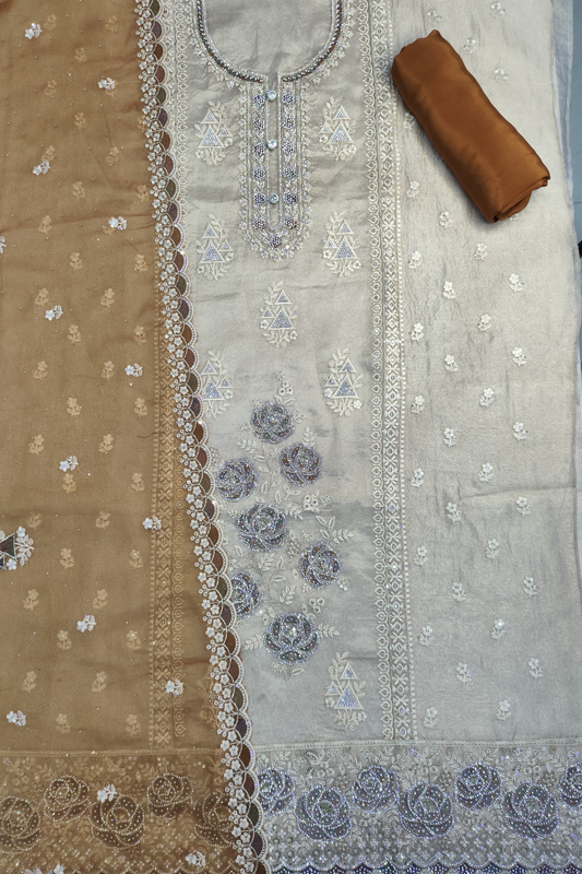 Mustard Gleam Shimmer Suit with Stone Work