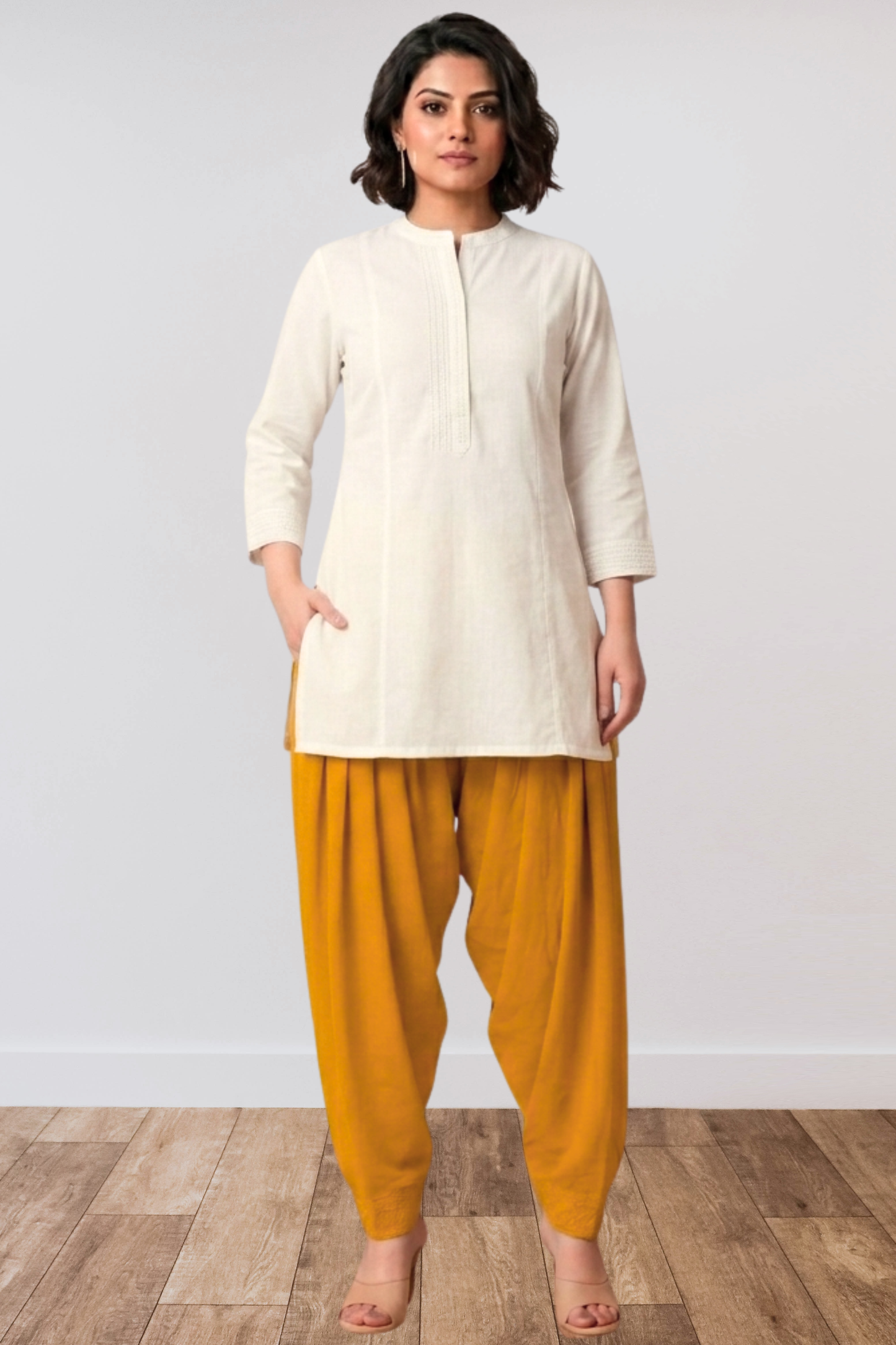 Mustard Anti Wrinkle Pleated Salwar