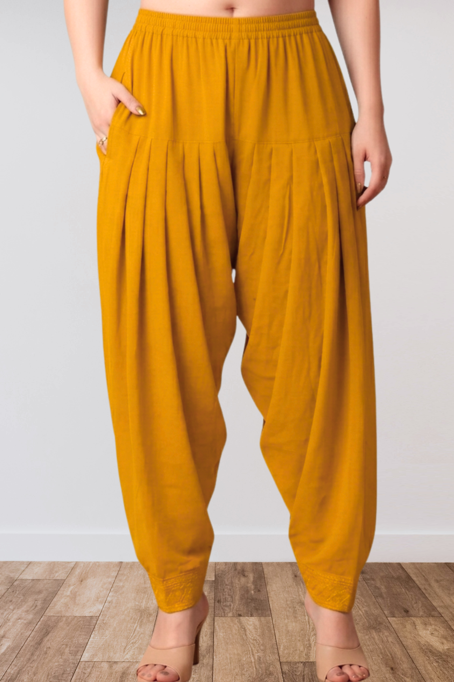 Mustard Anti Wrinkle Pleated Salwar