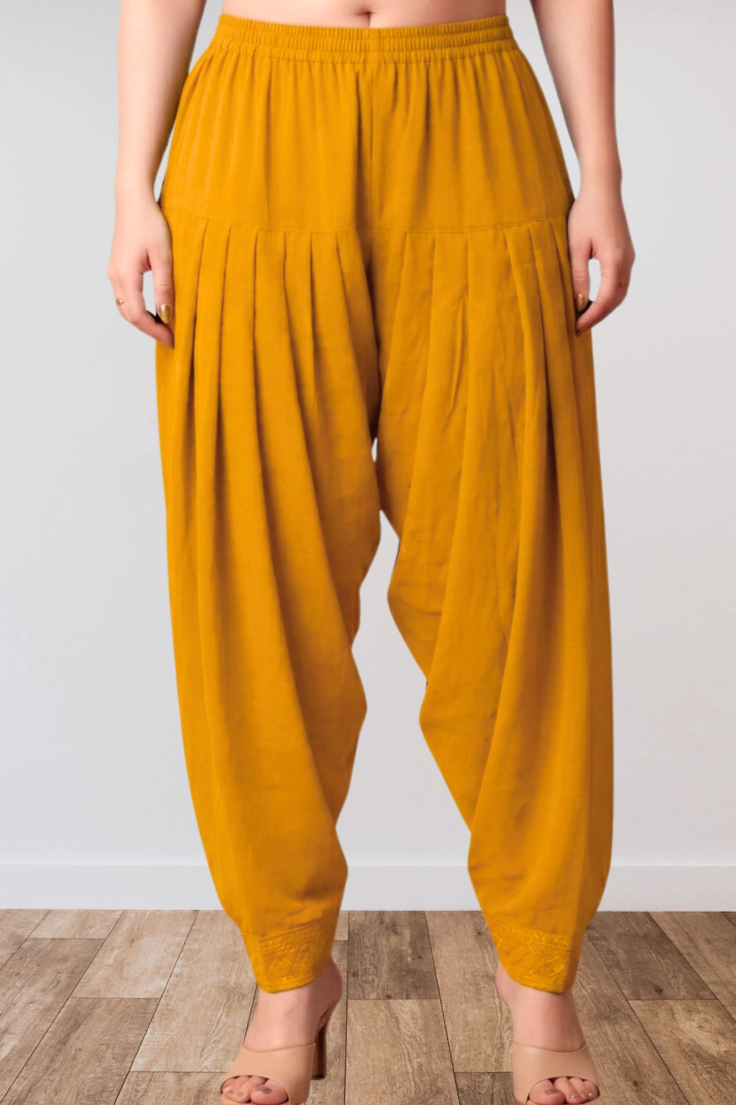 Mustard Anti Wrinkle Pleated Salwar