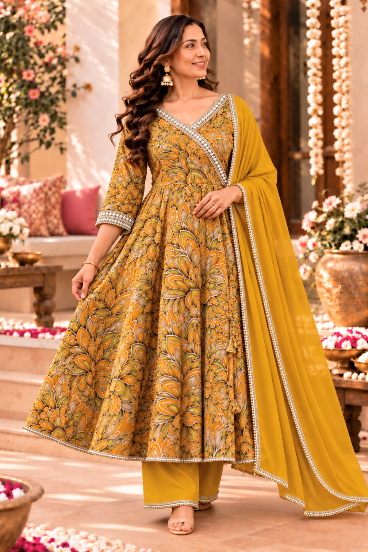 Gleamy Sunlit Chinon Anarkali Set