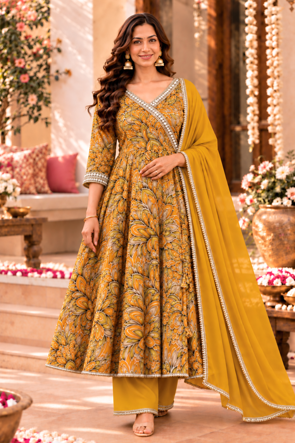 Gleamy Sunlit Chinon Anarkali Set
