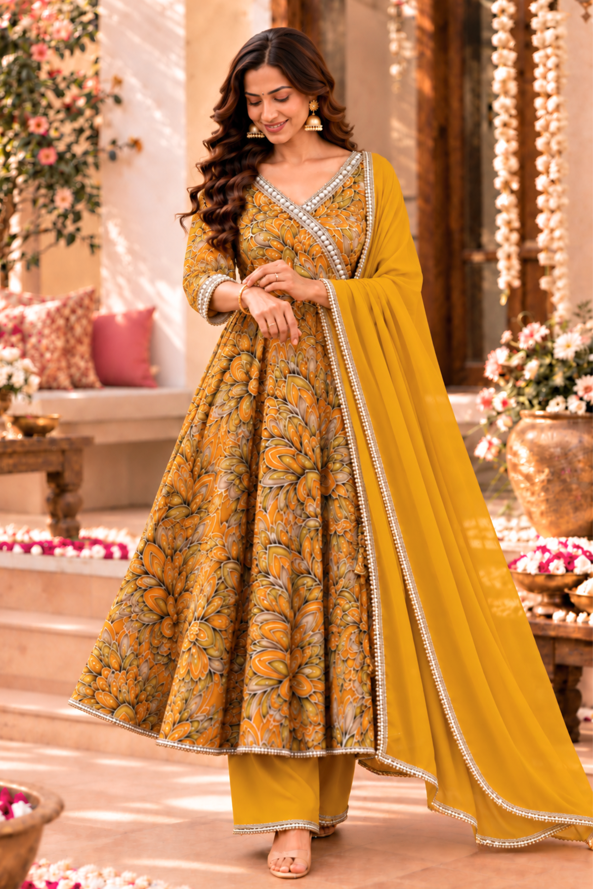 Gleamy Sunlit Chinon Anarkali Set