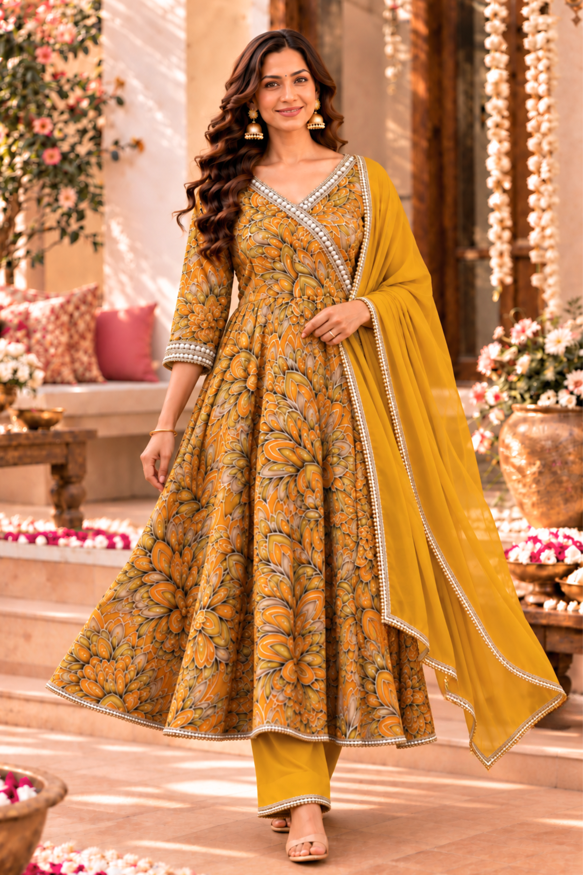 Gleamy Sunlit Chinon Anarkali Set