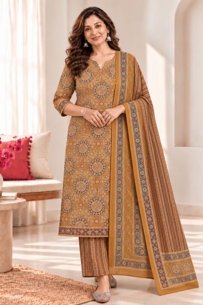 Kesariya Tea Cotton Suit Set