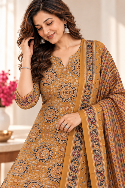 Kesariya Tea Cotton Suit Set