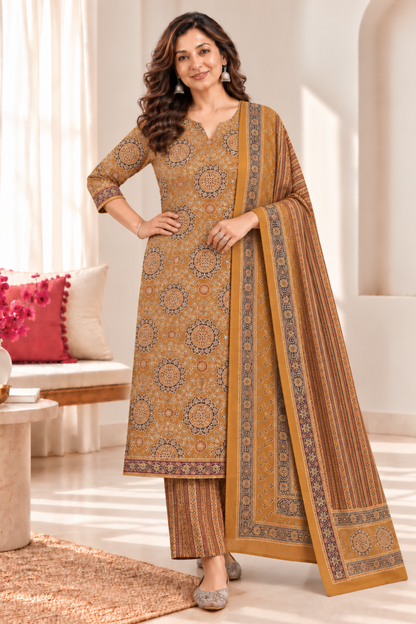 Kesariya Tea Cotton Suit Set