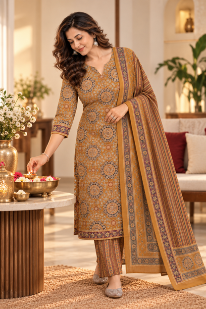 Kesariya Tea Cotton Suit Set