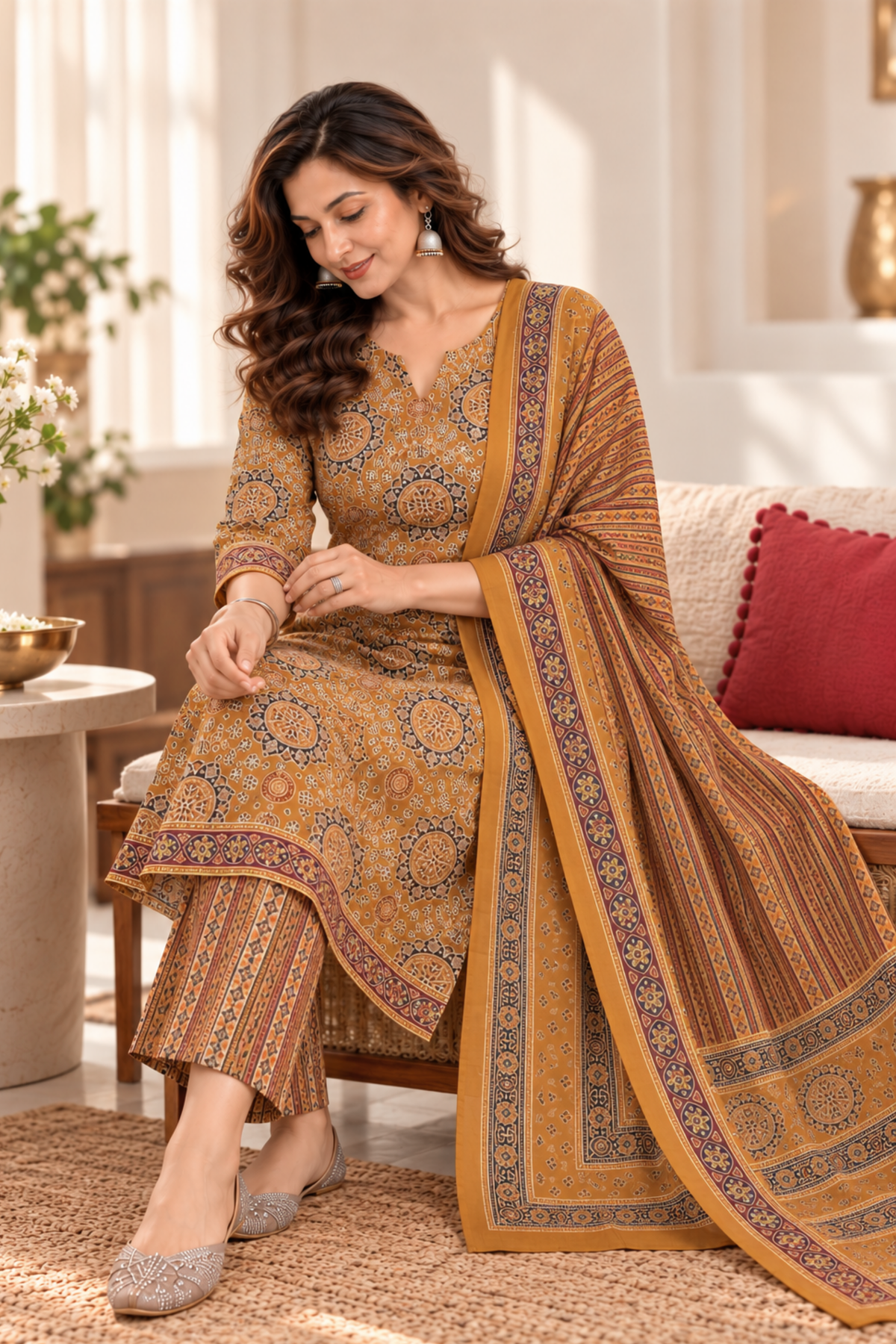 Kesariya Tea Cotton Suit Set