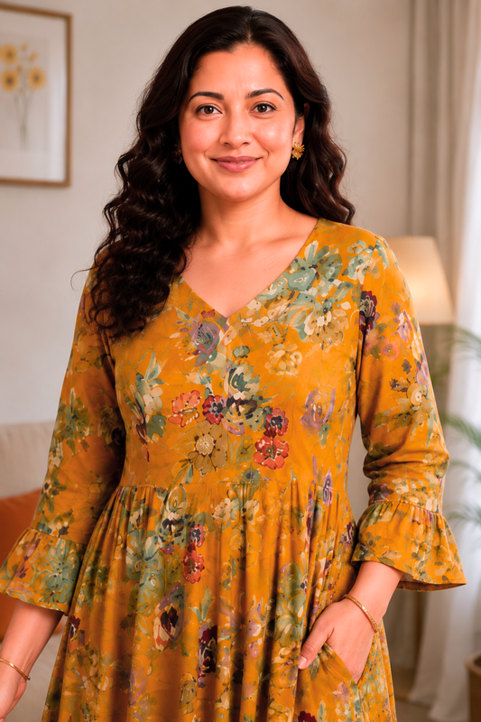 Saffron Jardin Floral Dress With Pockets