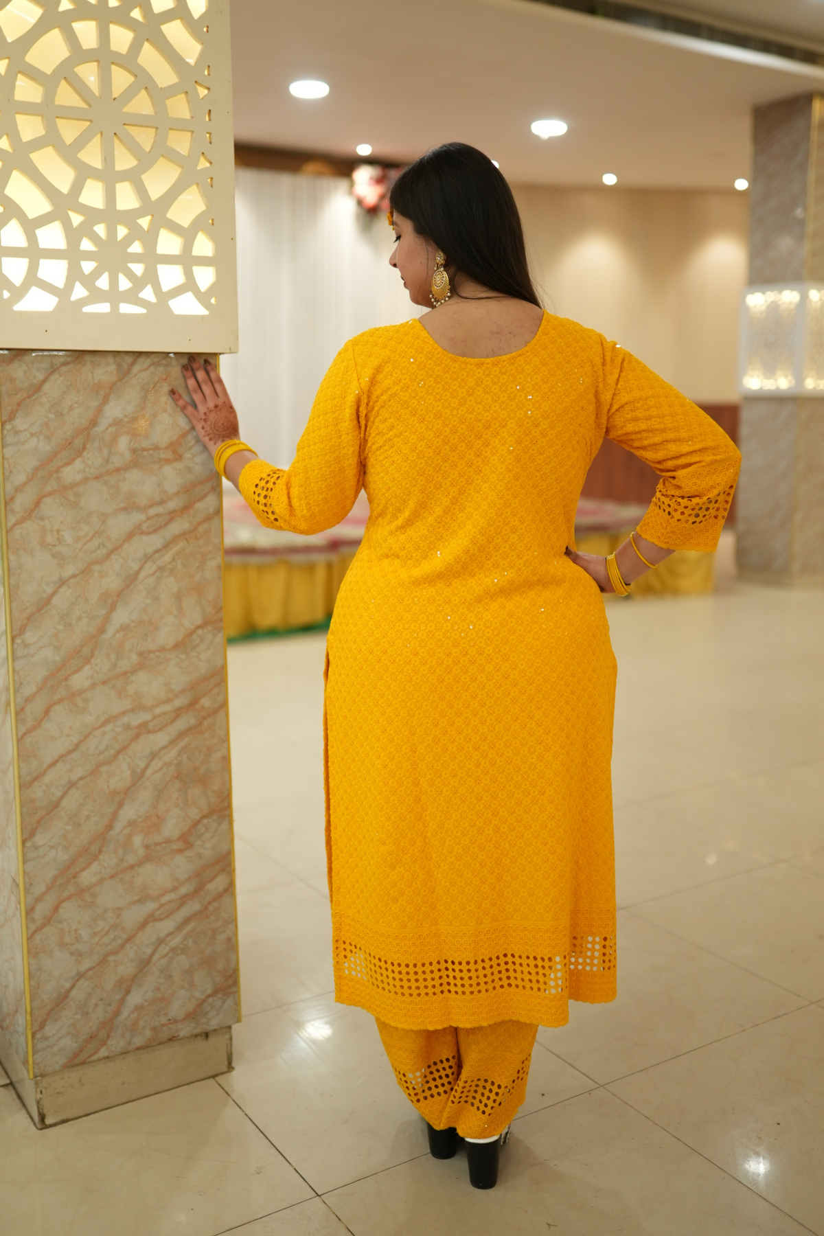 Buy Plus Size ​Mustard Gold Sequined Suit Set At Apella | Sizes XS to 10 XL | India | Free Delivery | Customized