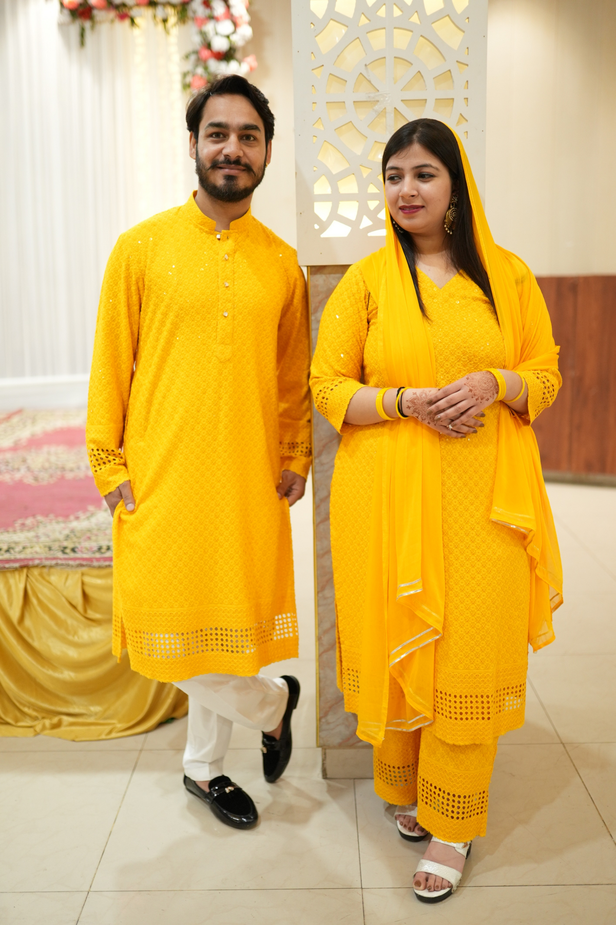 Buy Plus Size ​Mustard Gold Sequined Suit Set At Apella | Sizes XS to 10 XL | India | Free Delivery | Customized