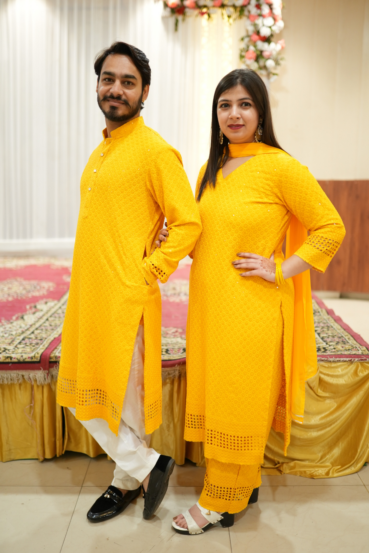 Buy Plus Size ​Mustard Gold Sequined Suit Set At Apella | Sizes XS to 10 XL | India | Free Delivery | Customized