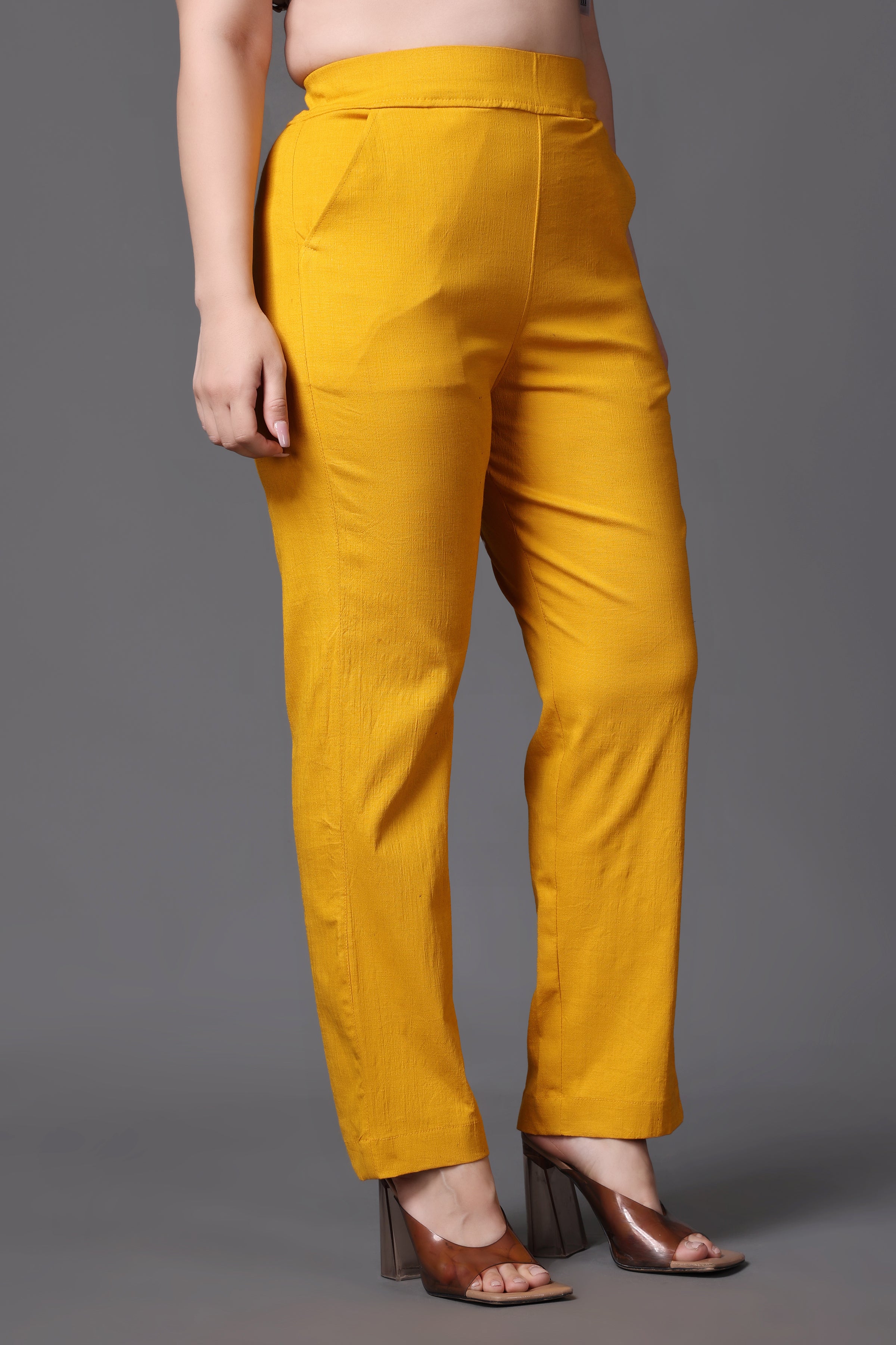 Buy ONLY Women Mustard Yellow Regular Fit Solid Regular Trousers - Trousers  for Women 2371903 | Myntra