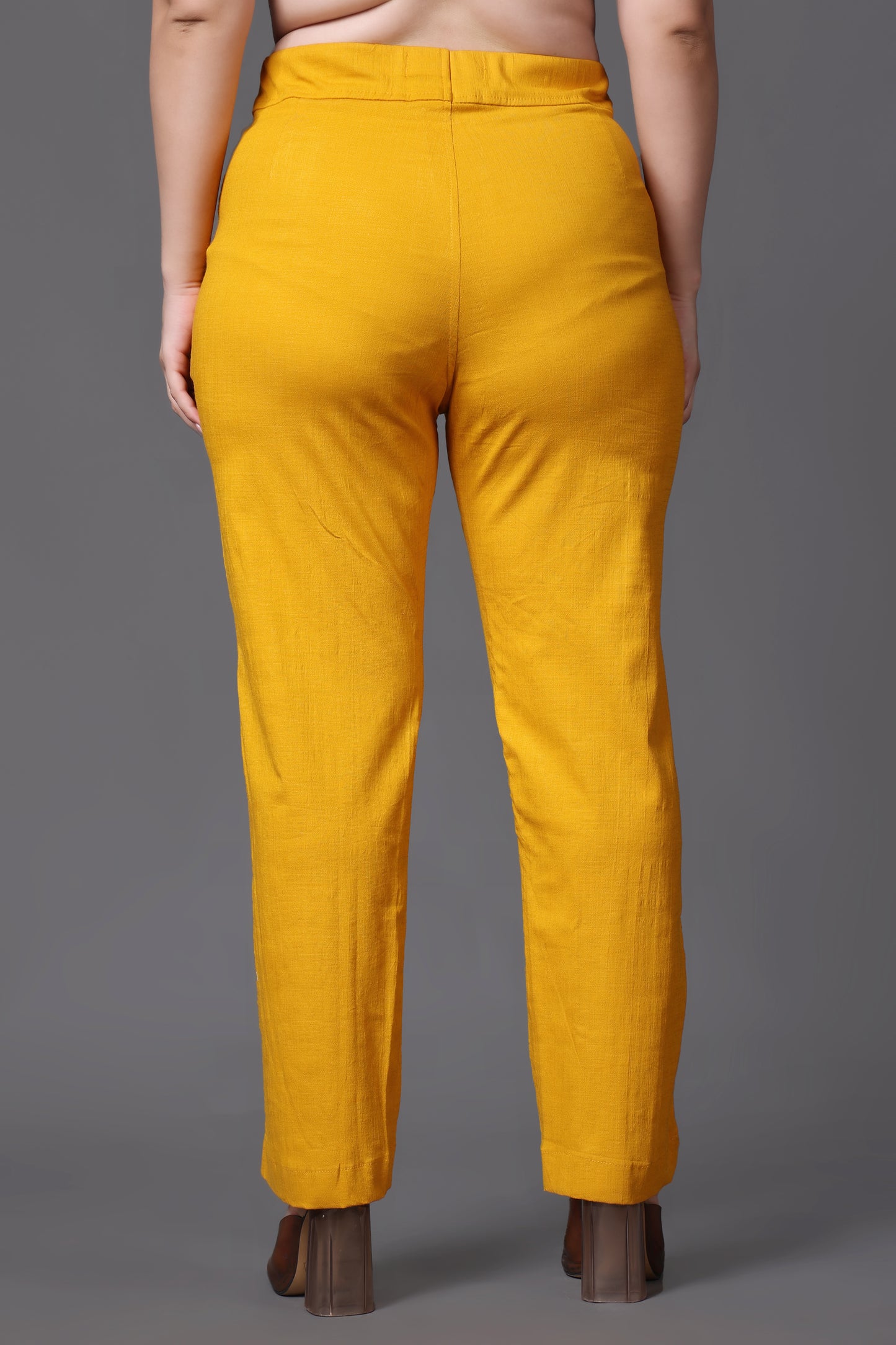 Mustard Lycra Slub Pants