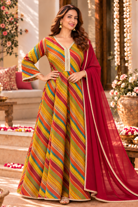 Retro Carnival Foiled Anarkali Dress