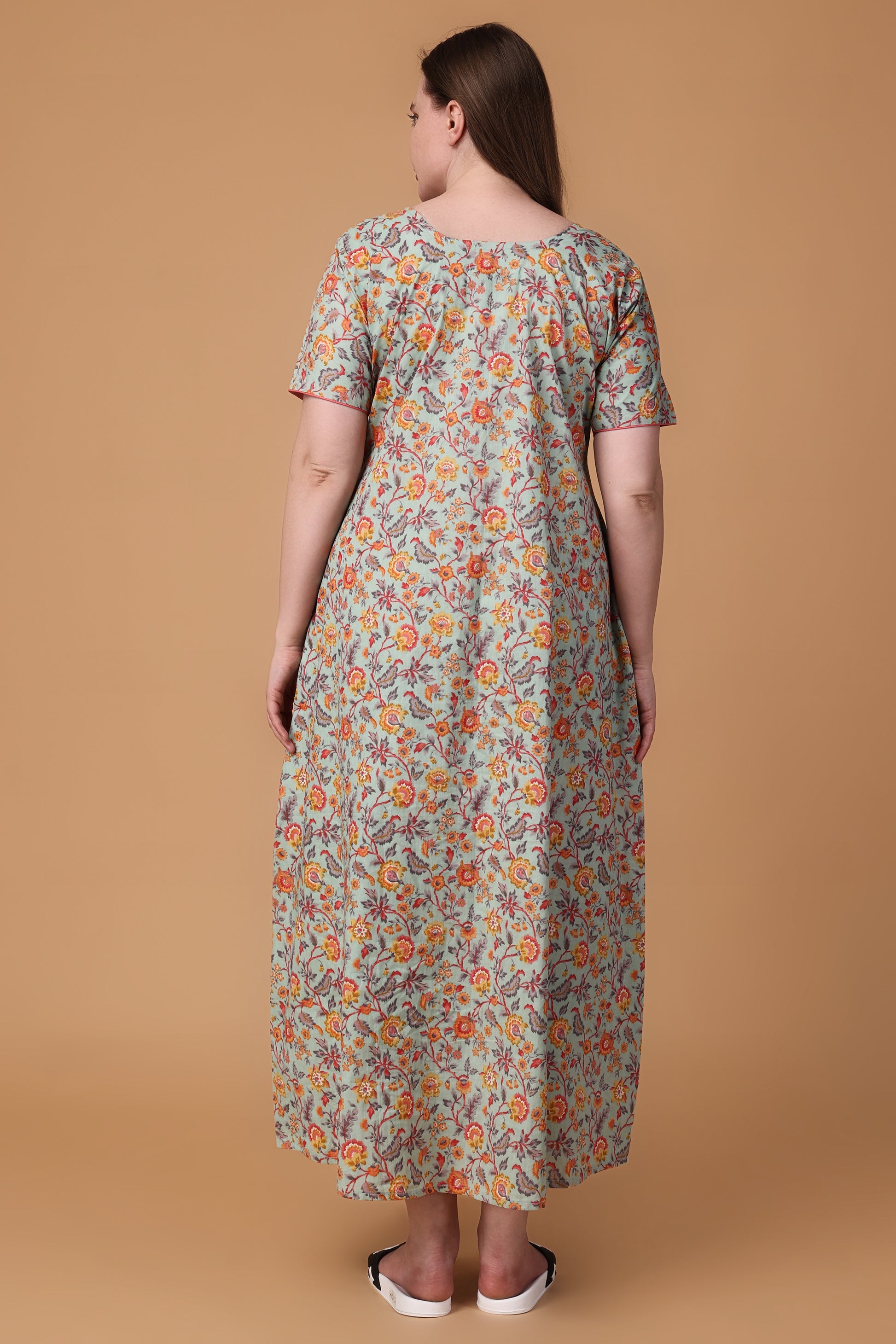 Women Plus Size Muted Pista Floral Night Gown