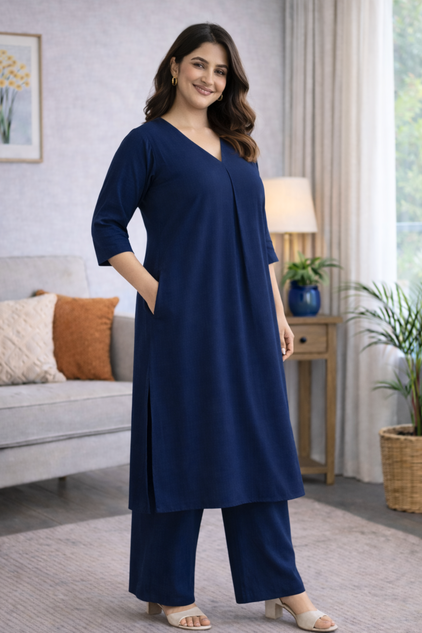 Indigo Ease A-line Kurta With Flared Pants
