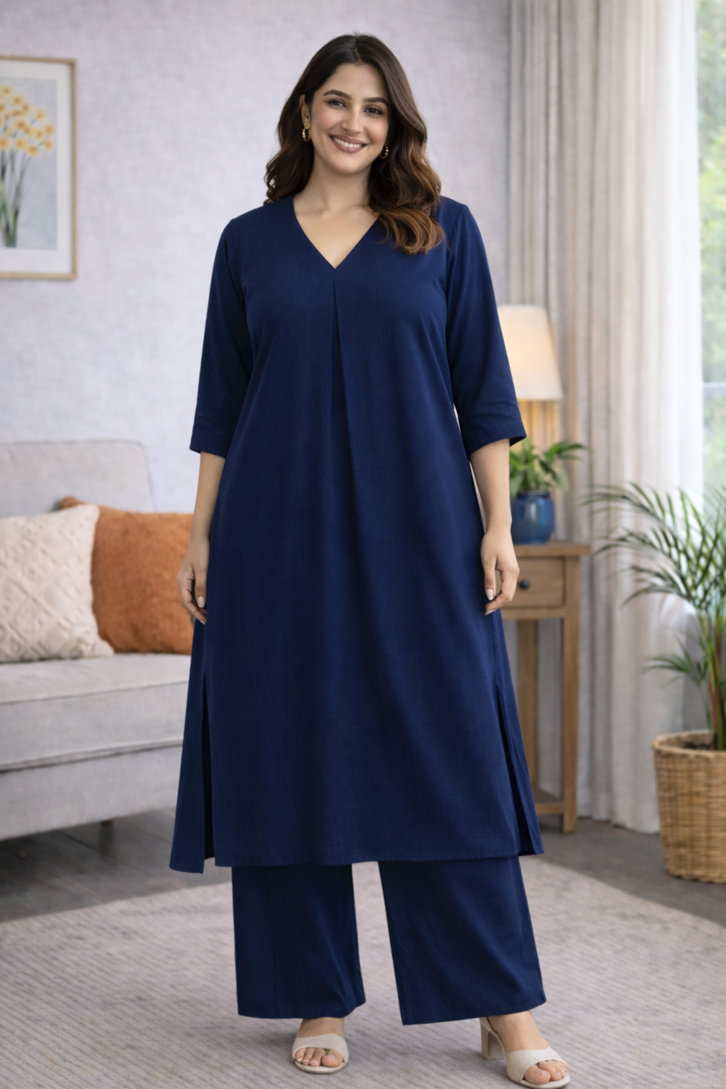 Indigo Ease A-line Kurta With Flared Pants
