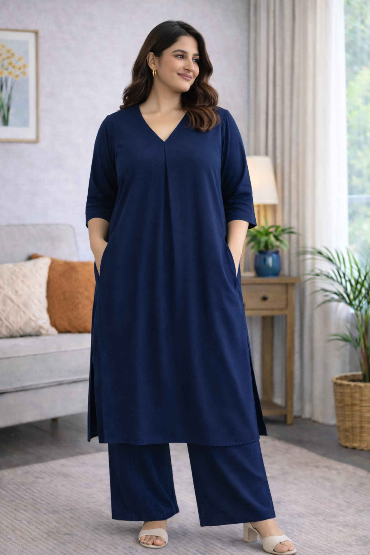 Indigo Ease A-line Kurta With Flared Pants