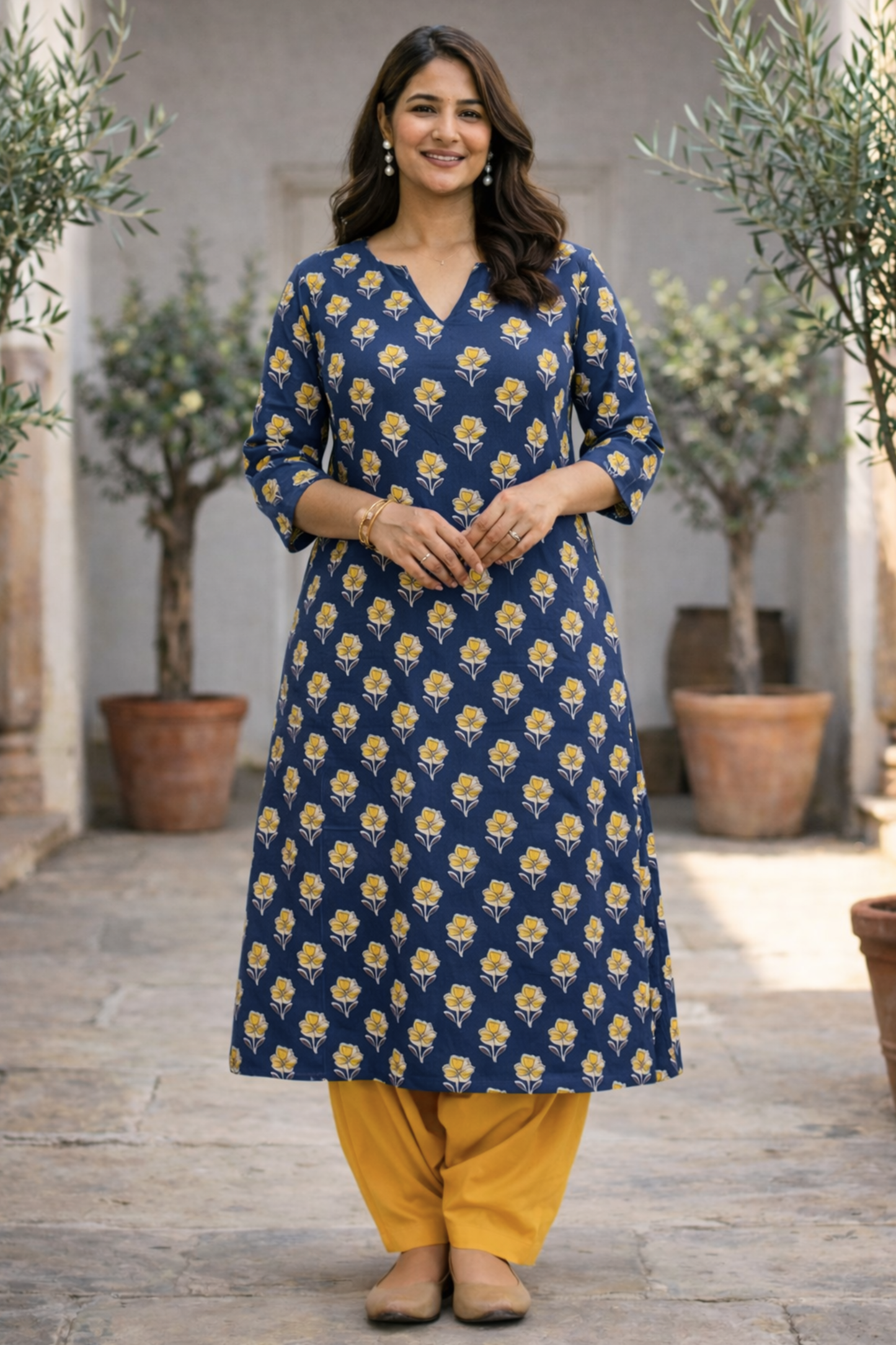 Blue Marigold Kali Cotton Kurta