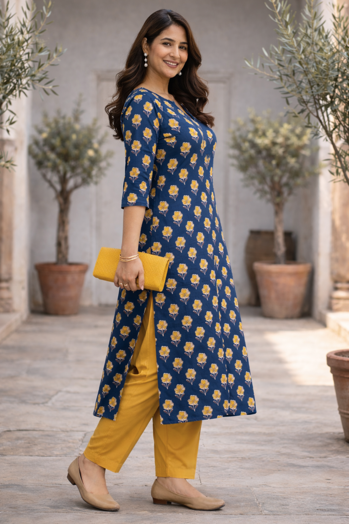 Blue Marigold Kali Cotton Kurta