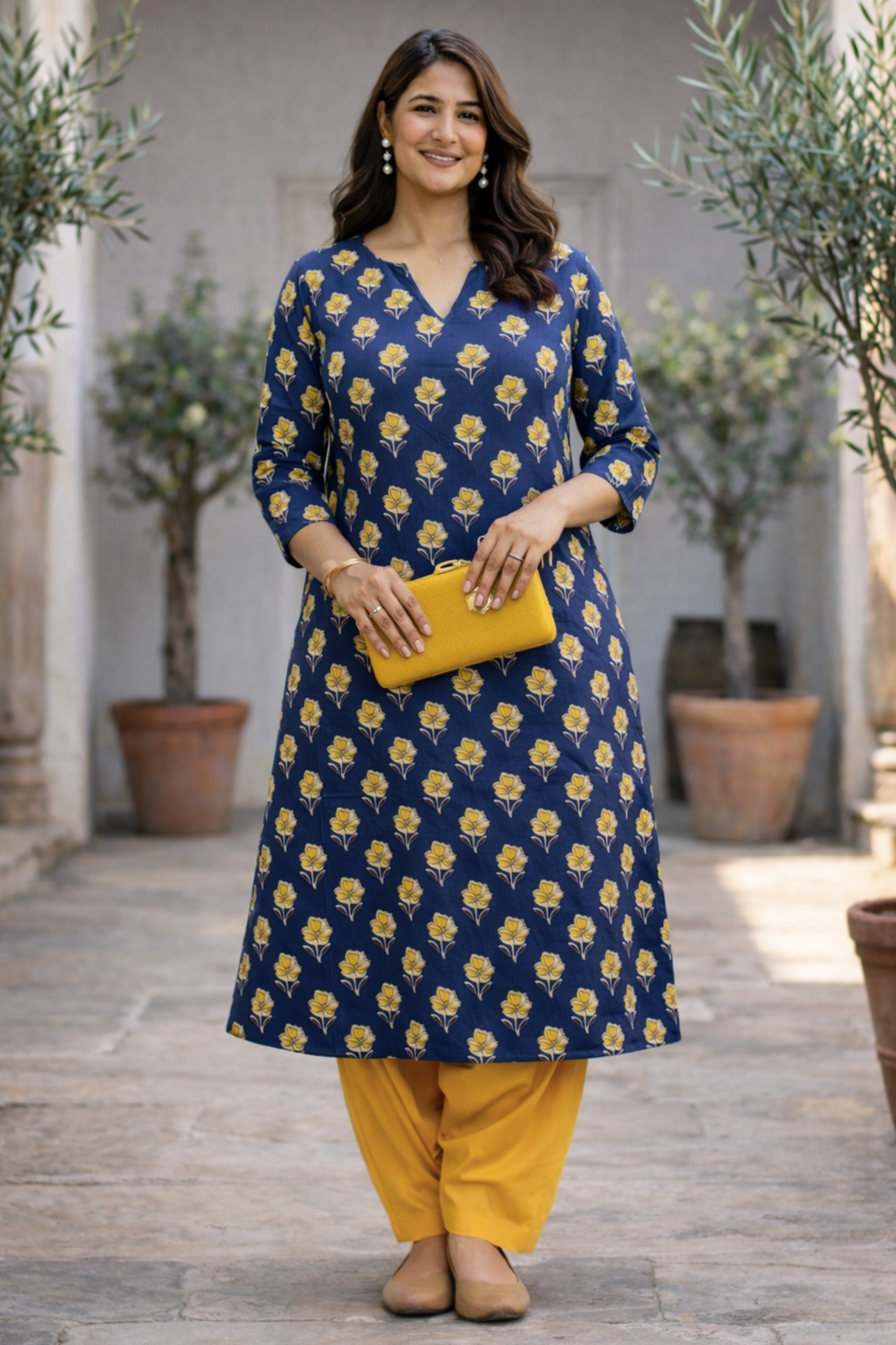 Blue Marigold Kali Cotton Kurta