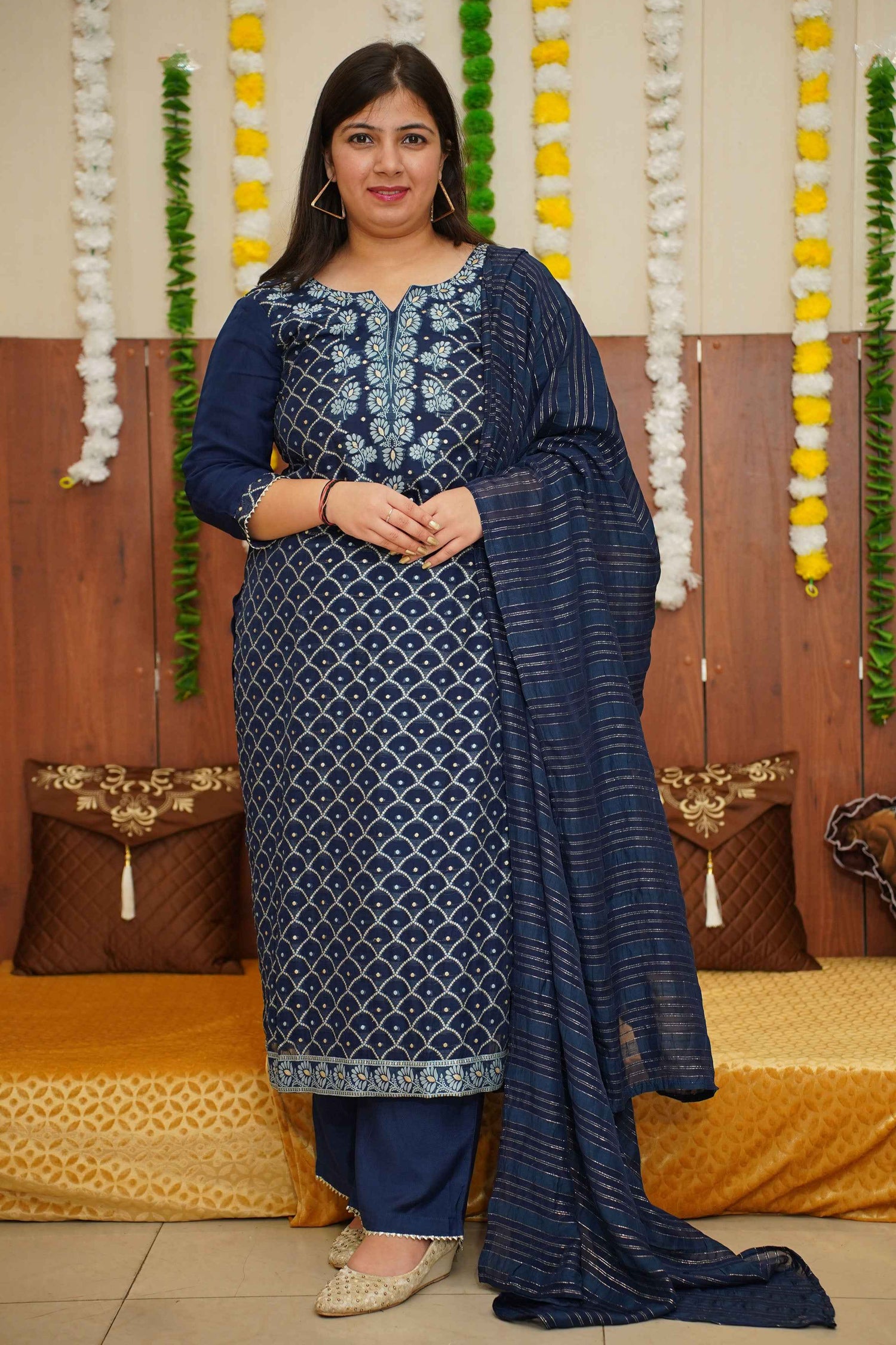 Buy Plus Size ​Navy Cascade Organza Suit Set At Apella | Sizes XS to 10 XL | India | Free Delivery | Customized