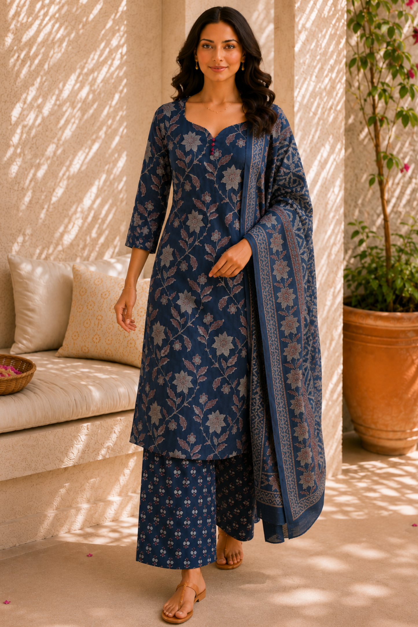 Forever Indigo Cotton Straight Suit