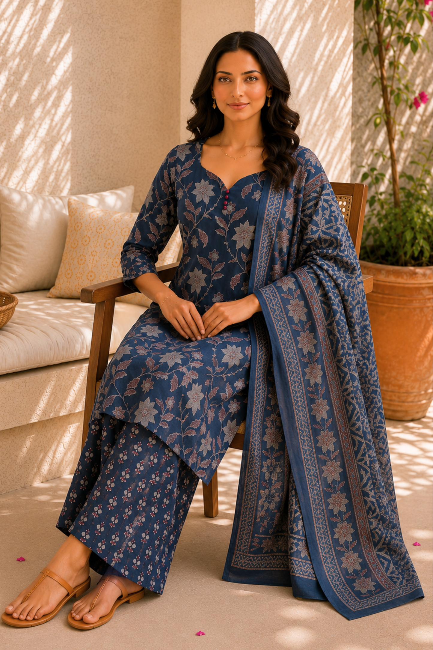 Forever Indigo Cotton Straight Suit