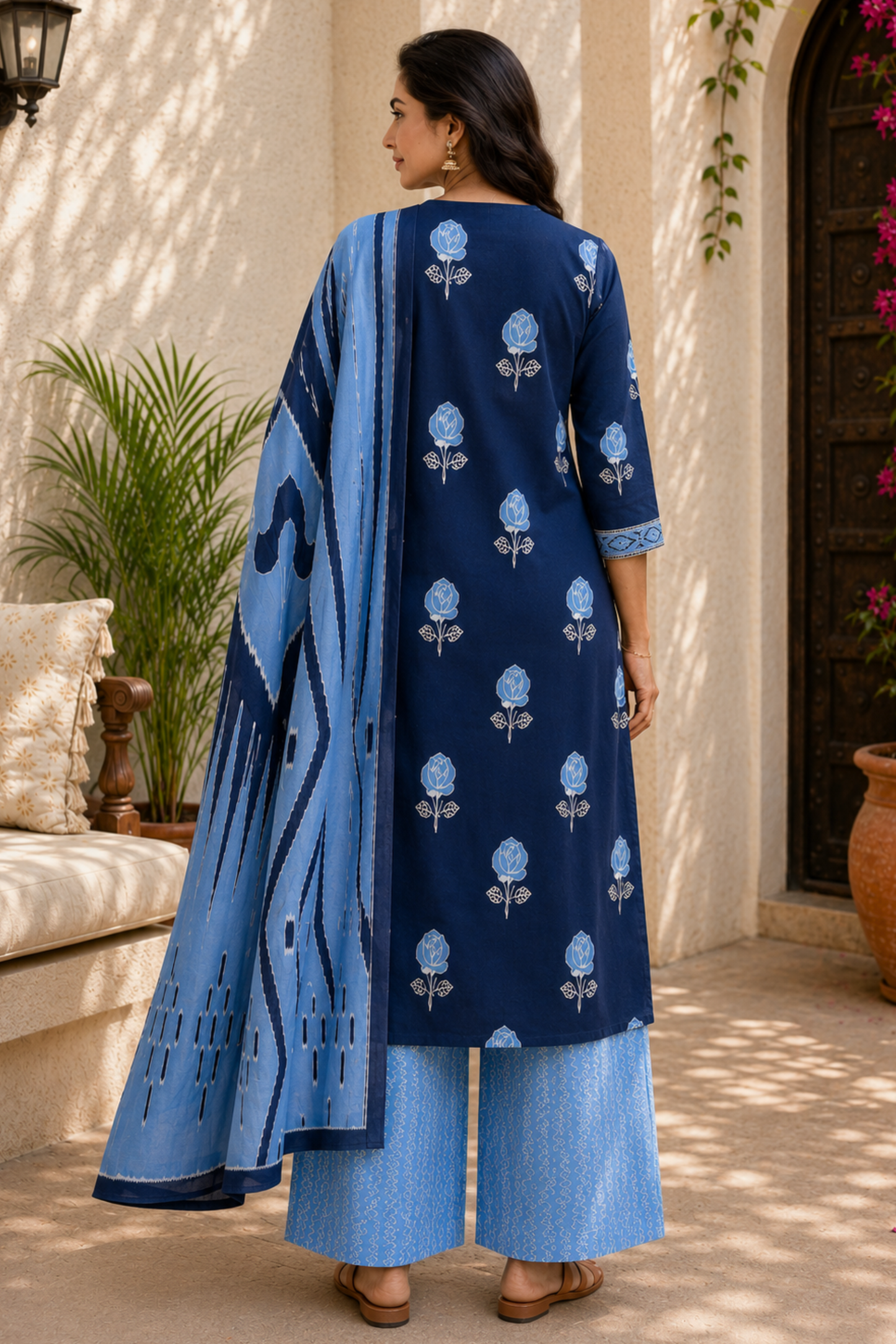 Indigo Poetry Cotton Straight Suit