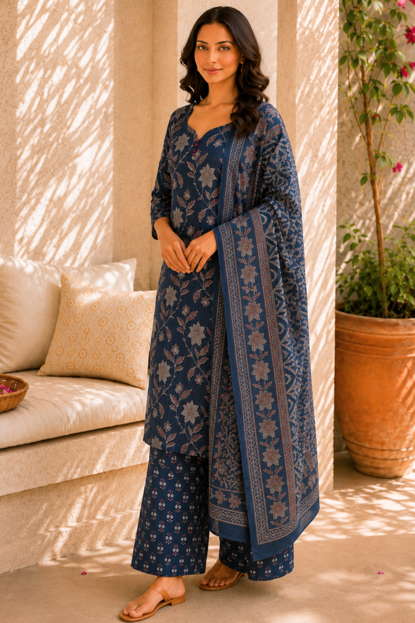 Forever Indigo Cotton Straight Suit