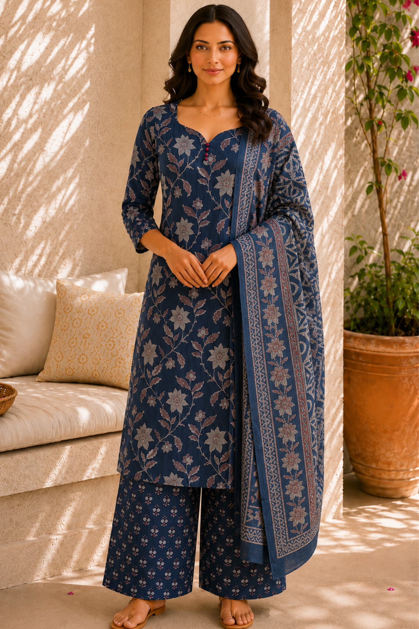 Forever Indigo Cotton Straight Suit
