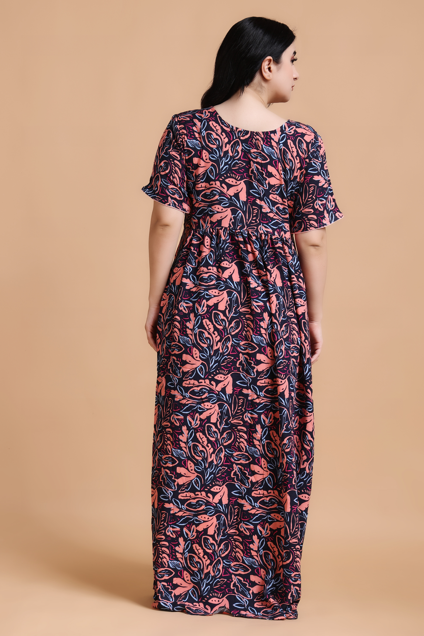 Peachy Navy Rayon Night Gown