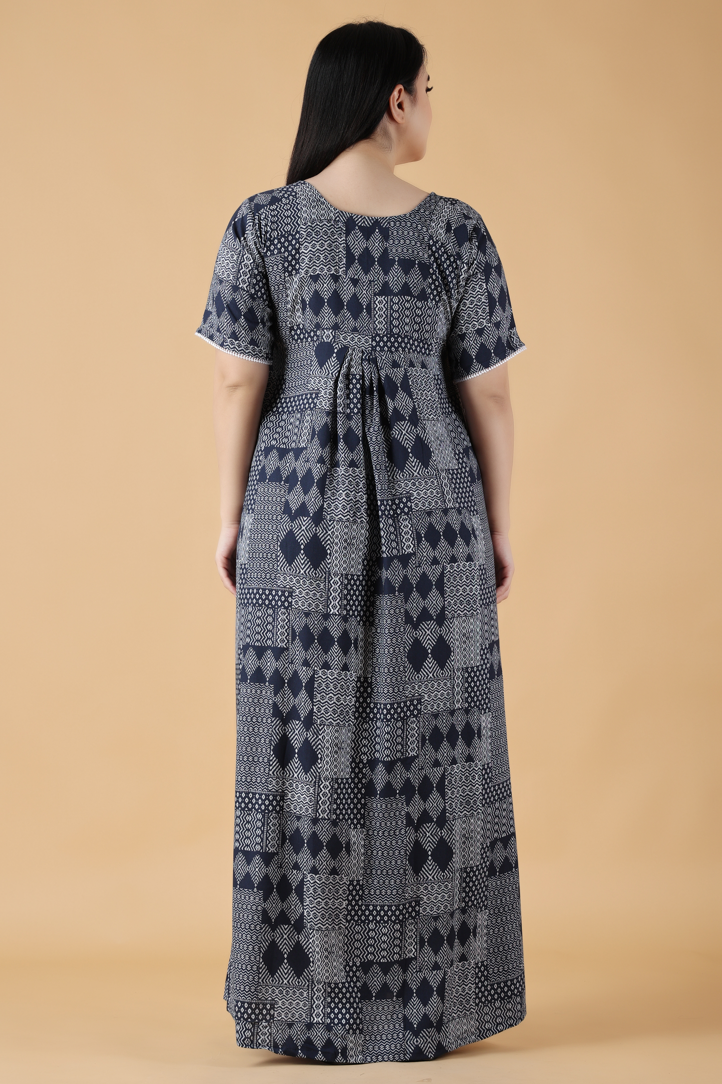 Navy Printed Rayon Night Gown
