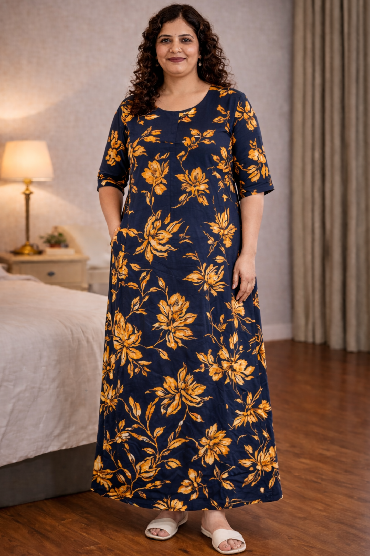 Autumn Noir Floral Night Gown