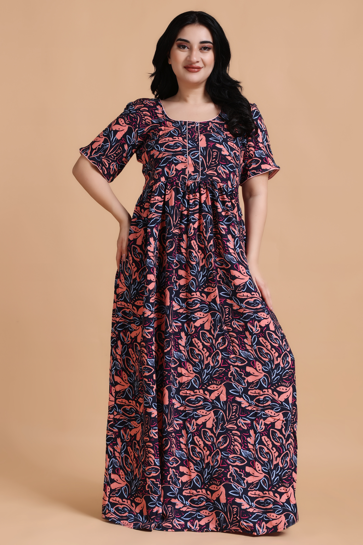 Peachy Navy Rayon Night Gown