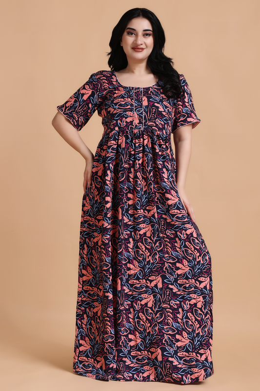 Peachy Navy Rayon Night Gown