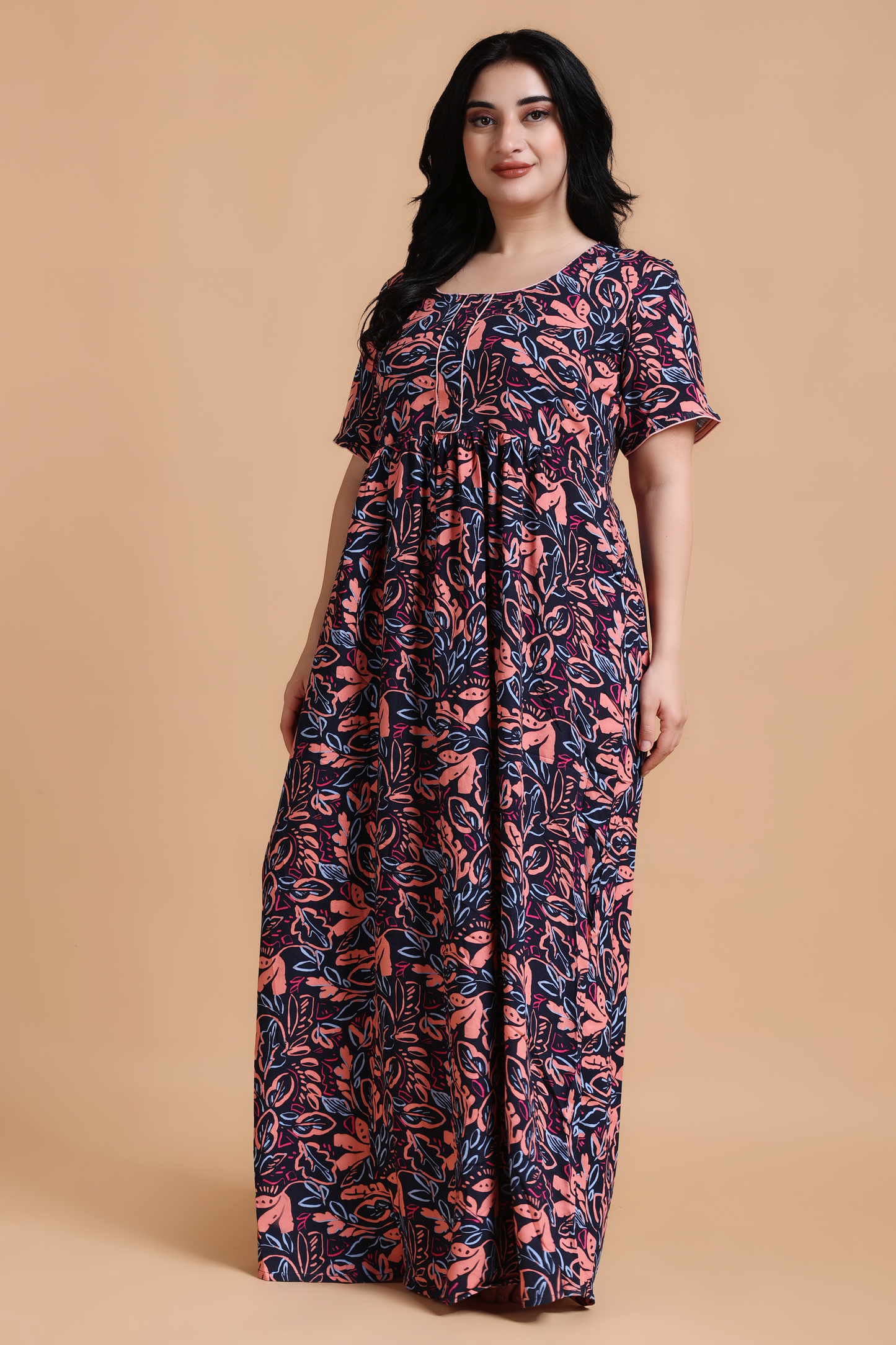 Peachy Navy Rayon Night Gown