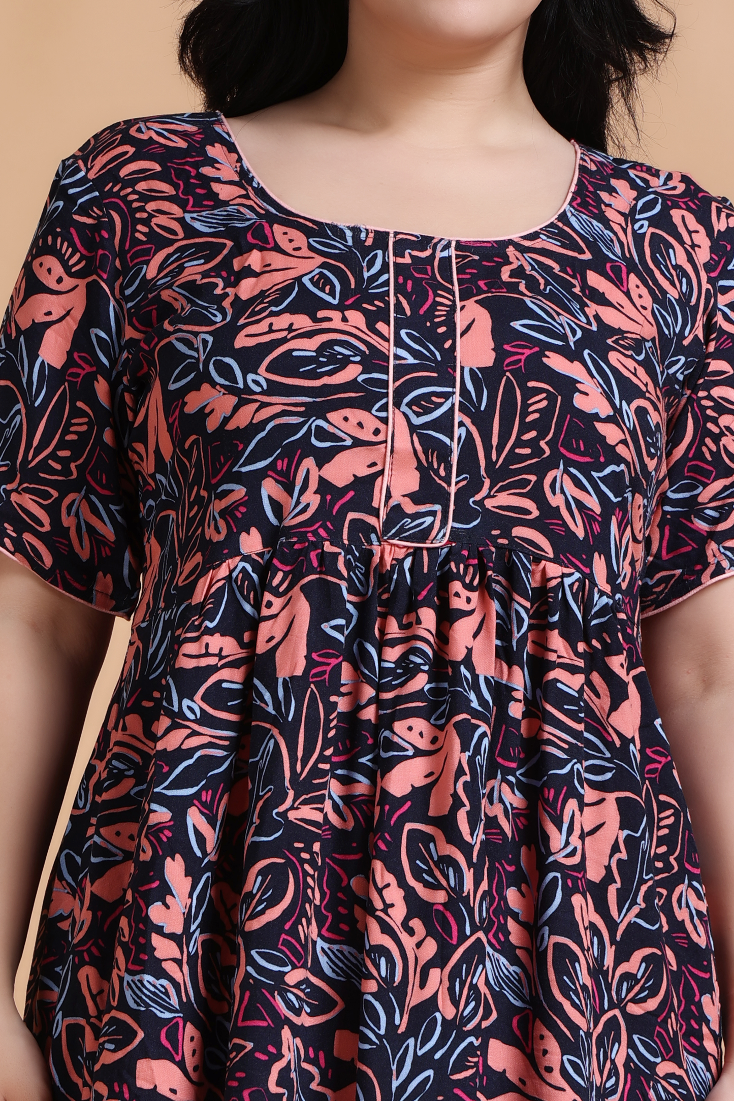 Peachy Navy Rayon Night Gown